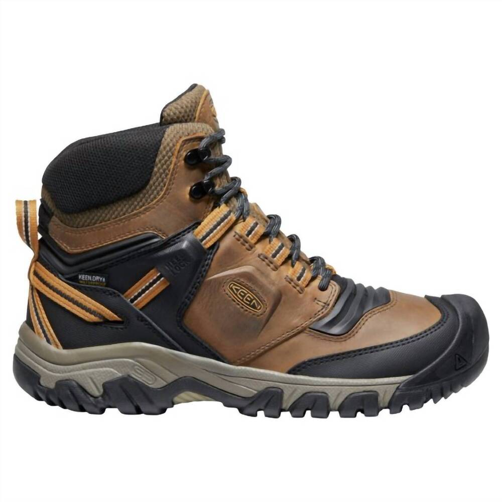 NEW KEEN men's ridge flex mid waterproof hiking boots in bison/golden brown